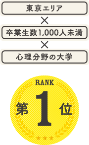 東京エリア X 卒業生数1,000人未満 X 心理分野の大学 RANK 第1位